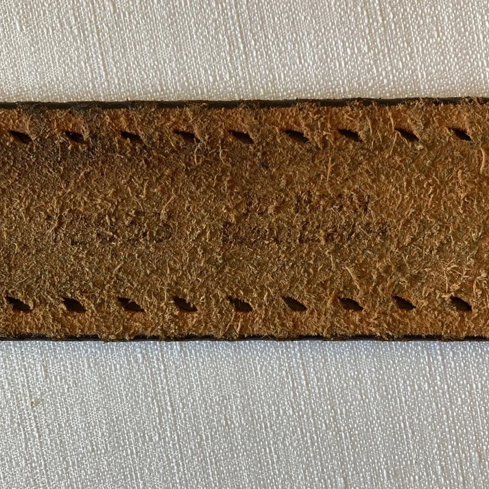 Brown‎ Leather Tooled Belt Acorn Leaf Design with Green Accents Size 34